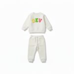 White kids' outfit with colorful letters