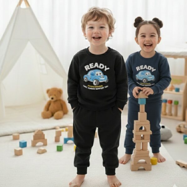 Sweatshirt and Joggers Set | Black And Dark Blue Ready Print Sweatshirt Set For Kids