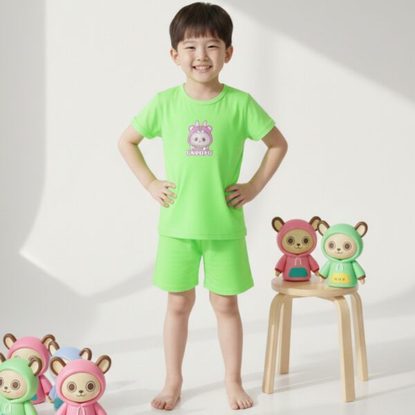 Neon Green Labubu Set — Vibrant Character Streetwear for Kids