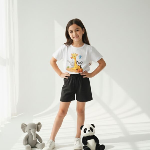 Cute Animal Print Graphic T-Shirt and Shorts Set For Kids