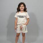 Premium Kids Cream Shorts Set – Minimal Print Tee & Comfort Shorts