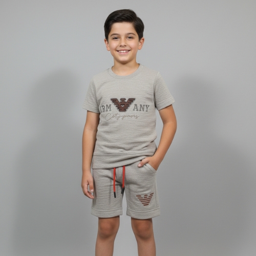 Grey Shorts Set – Textured T-Shirt & Matching Shorts