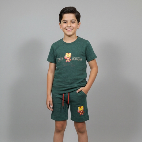 Kids Green Shorts Set – Hero Graphic T-Shirt & Matching Shorts