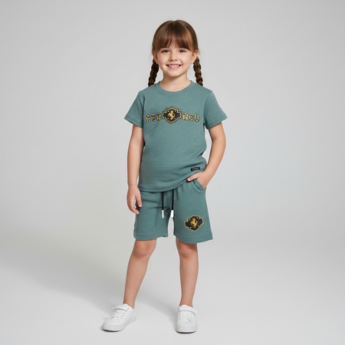 Green Shorts Set – Textured T-Shirt with Matching Shorts