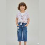 Girls Striped Shirt & Denim Cargo Pant Set