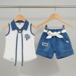 Elegant Sleeveless Top with Denim Shorts Set - Image 4