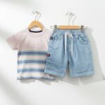 Casual Summer Shorts Set – Striped T-Shirt & Sky Blue Shorts - Image 4