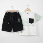Kids Casual Cargo Shorts Set – Graphic Tee & Black Utility Shorts - Image 4