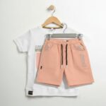 Premium Kids Summer Shorts Set – White Graphic Tee & Peach Shorts - Image 4