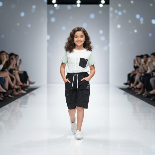 Kids Casual Cargo Shorts Set – Graphic Tee & Black Utility Shorts